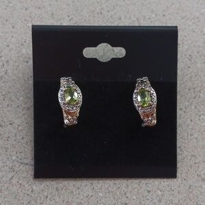 Faux Peridot Gold and Silver Earrings